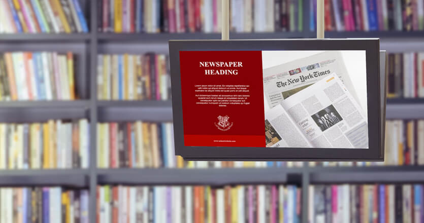 digital signage screen in a school library