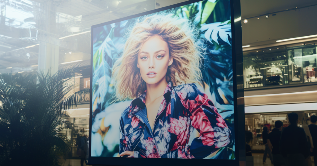 Woman on a digital screen placed in a mall