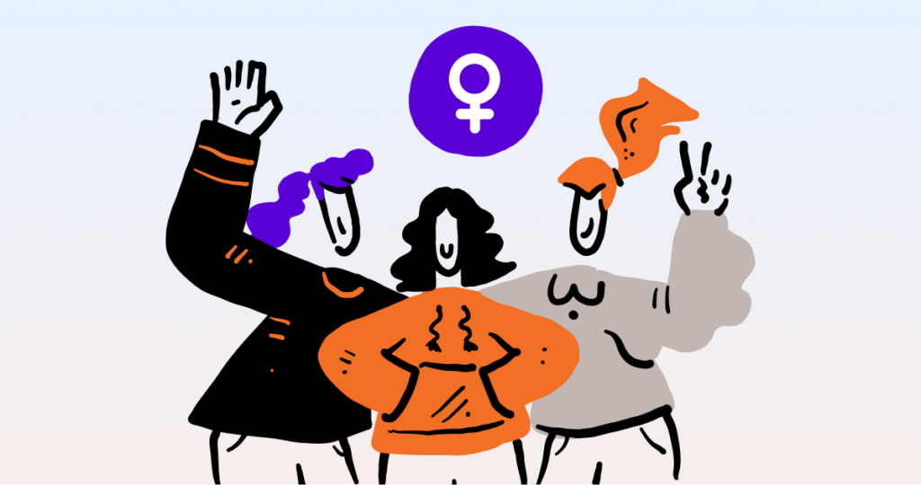 Three women with different characteristics gathered together