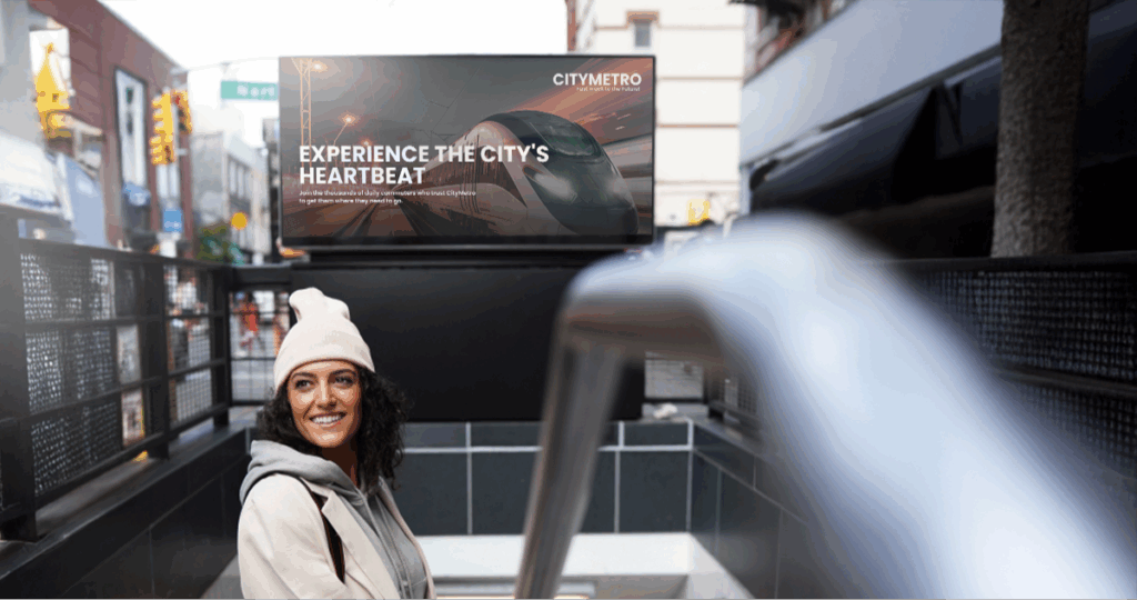 Digital signage screen in the entrance of a metro station