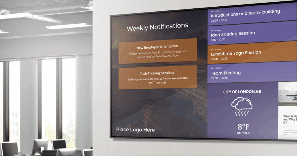 a digital screen showing Weekly notifications