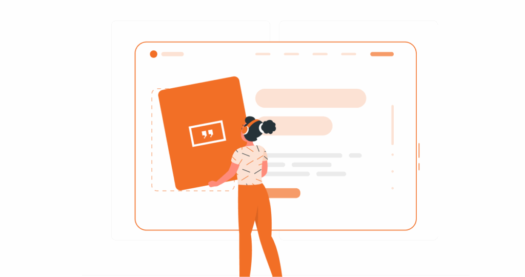 An illustration with a girl carrying the Yodeck logo and placing it to a screen